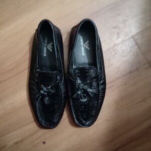 AUTHENTIC MENS GIORGIO ARMANI BLACK LEATHER CROCODILE SKIN LEATHER LOAFERS
